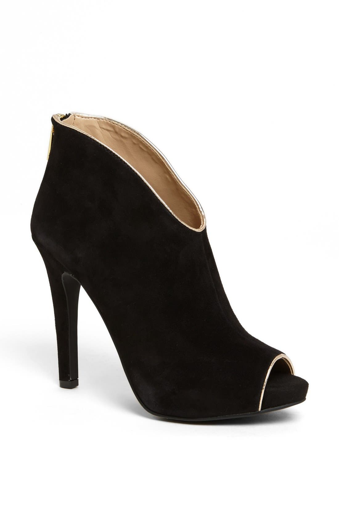 'Abbear' Peep Toe Bootie, Main, color, BLACK SUEDE