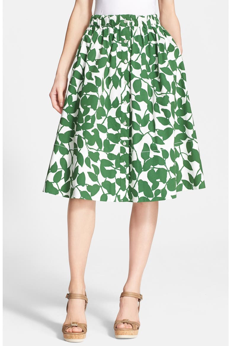 'garden leaves' print flare skirt, Alternate, color, LUCKY GREEN