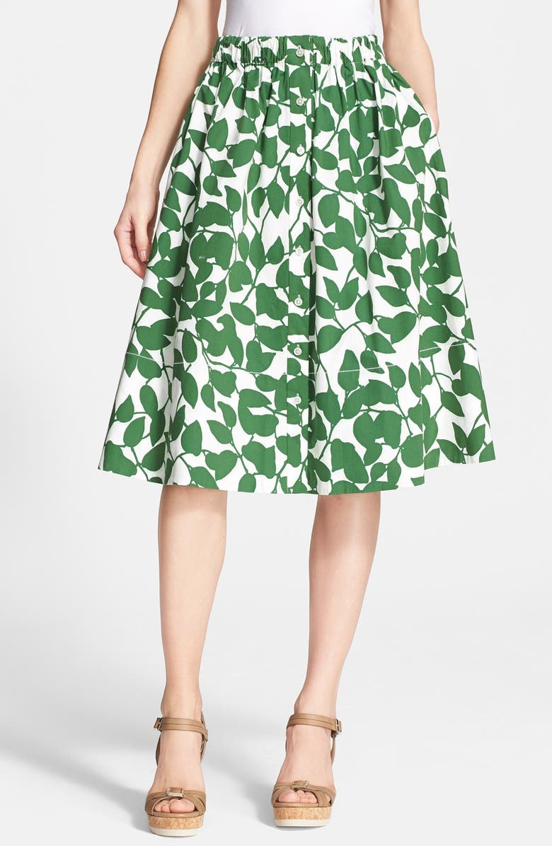 Kate Spade New York 'garden leaves' print flare skirt, Alternate, color,