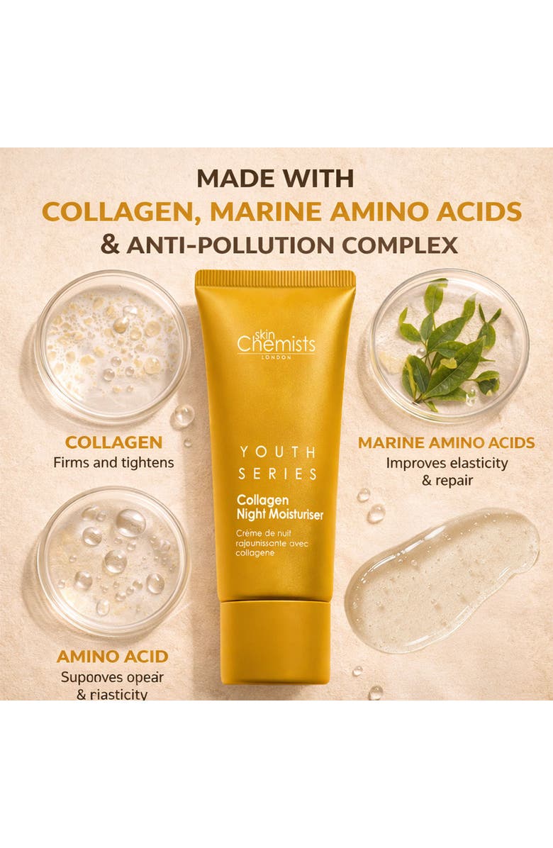 SKINCHEMISTS Youth Series 1% Collagen Night Moisturiser 50ml for Fine Lines & Wrinkles, Loss of Firmness, Alternate, color, White
