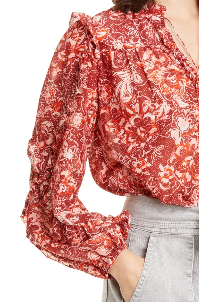 Rana Ruffle Floral Blouse, Alternate, color, CORAL