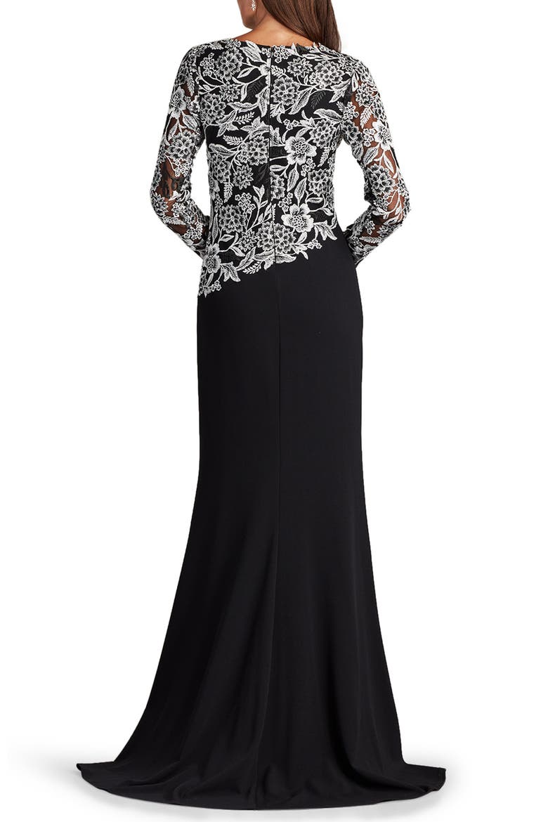 Sequin Lace Long Sleeve Crepe Gown, Alternate, color, IVORY/ BLACK