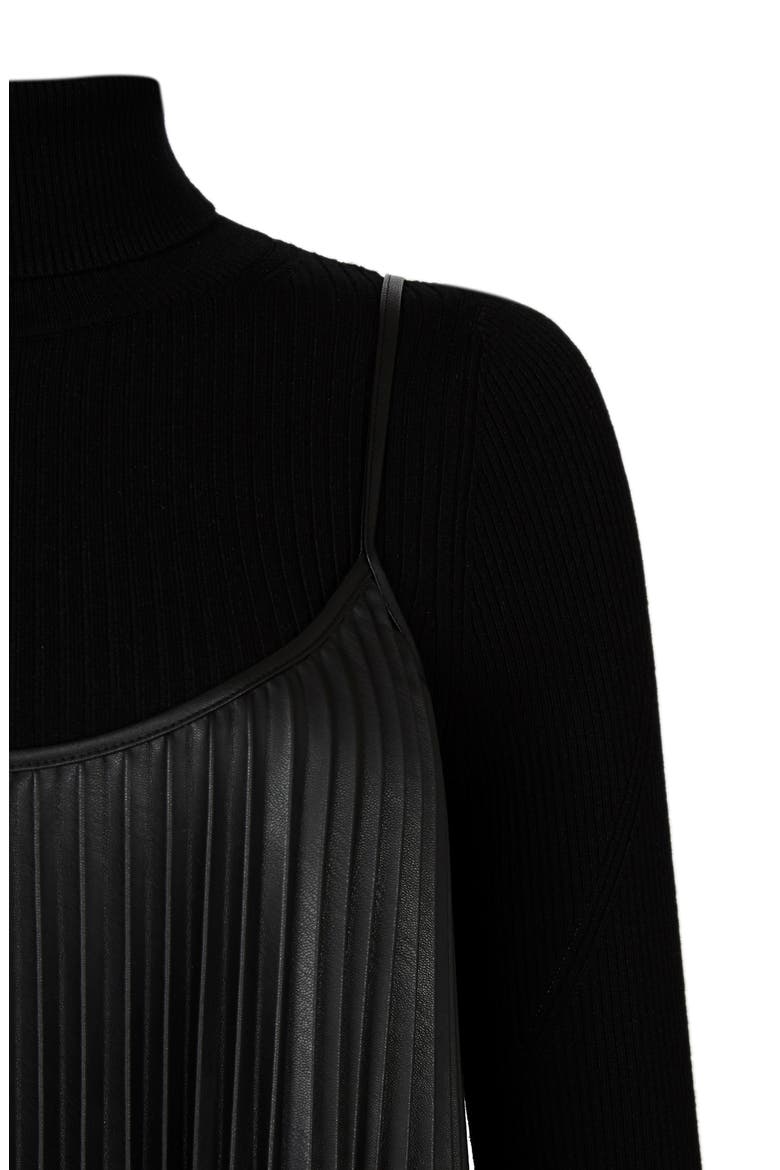 Alexis Two-Piece Faux Leather Pleated Dress & Bodysuit, Alternate, color, BLACK