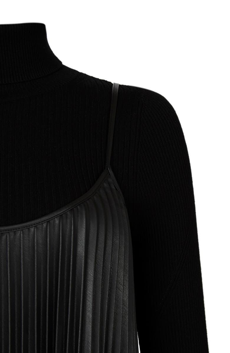 AllSaints Alexis Two-Piece Faux Leather Pleated Dress & Bodysuit, Alternate, color,