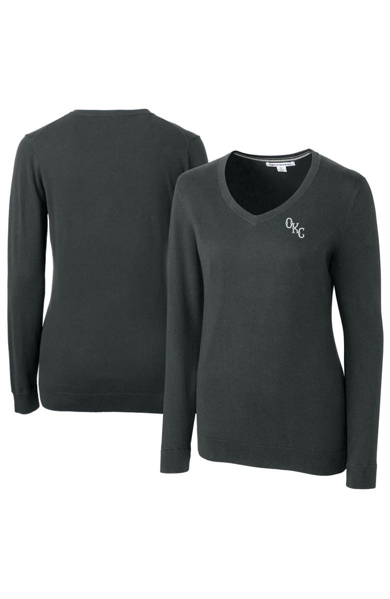 Cutter & Buck Women's Cutter & Buck  Heather Charcoal Oklahoma City Baseball Club Lakemont Tri-Blend V-Neck Pullover Sweater, Main, color, Heather Charcoal