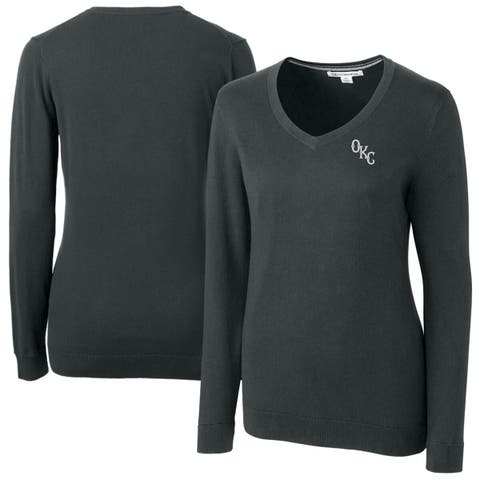 Women's Cutter & Buck  Heather Charcoal Oklahoma City Baseball Club Lakemont Tri-Blend V-Neck Pullover Sweater