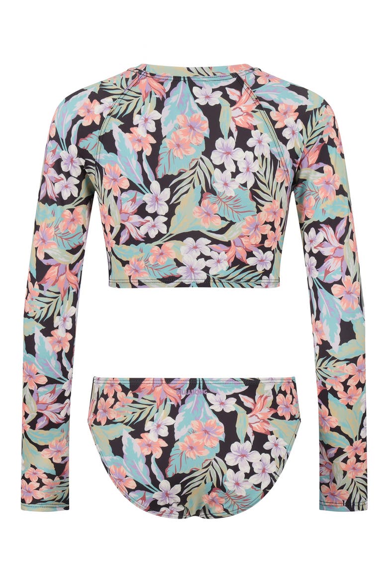 Kids' Sunshine Diaries Crop Rashguard Two-Piece Swimsuit, Alternate, color, BLACK SANDS