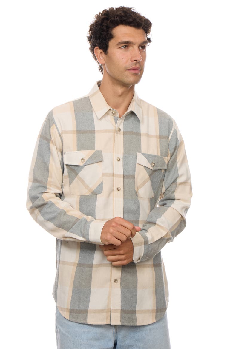 Plaid Flannel Button Down Shirt, Alternate, color, CREAM
