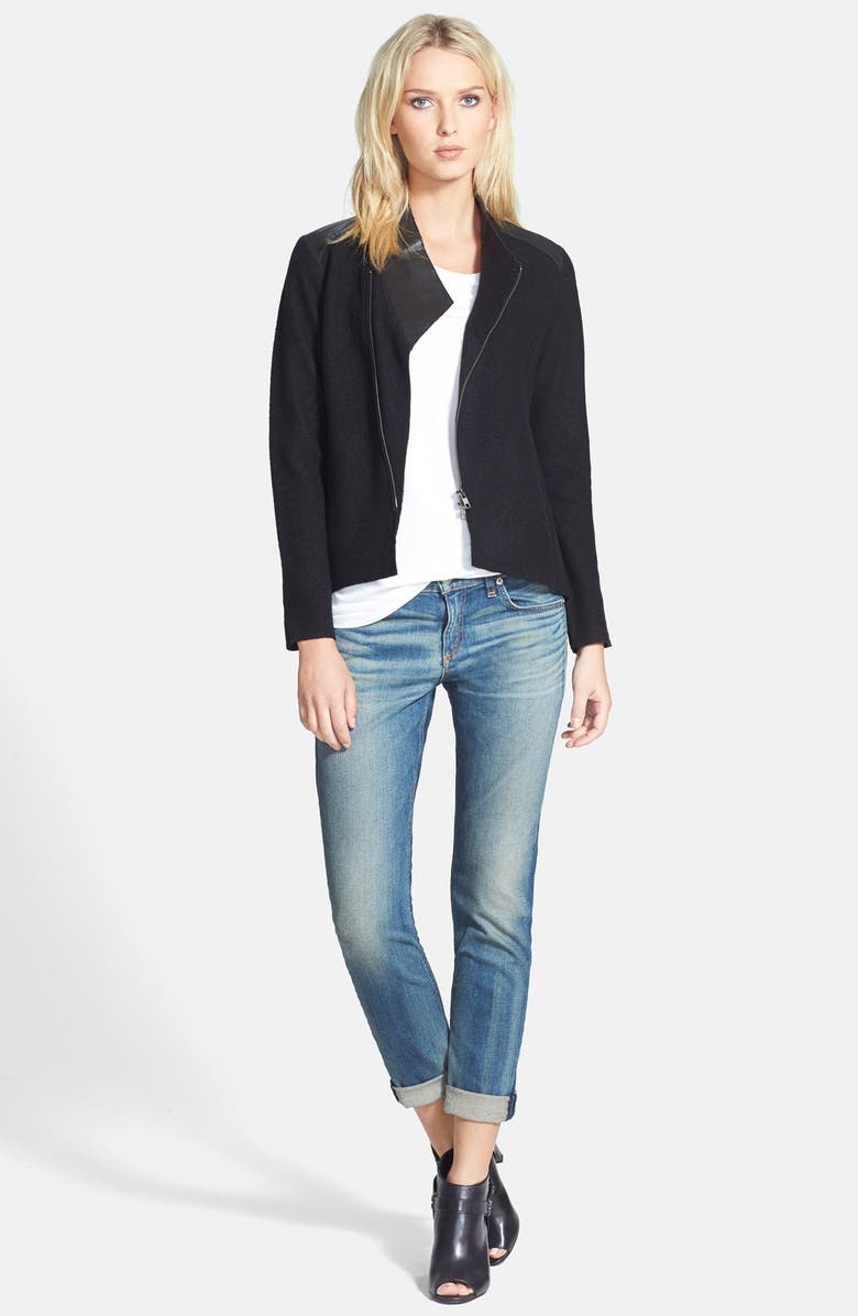 Eileen Fisher Leather Trim Merino Wool Jacket, Alternate, color,