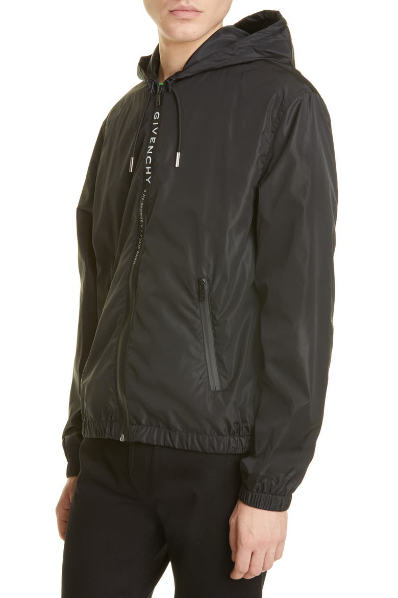 Hooded Nylon Windbreaker, Alternate, color, BLACK