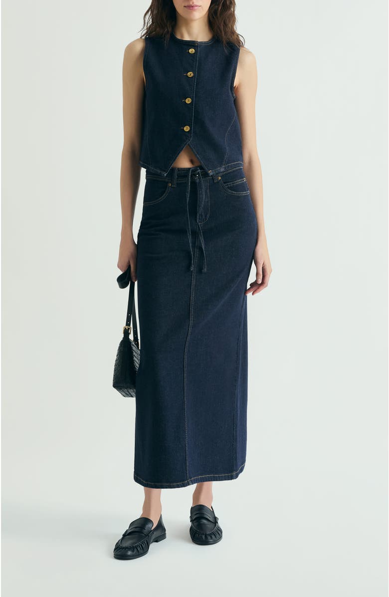 Scalpers Denim Midi Skirt, Alternate, color, Darkindigo