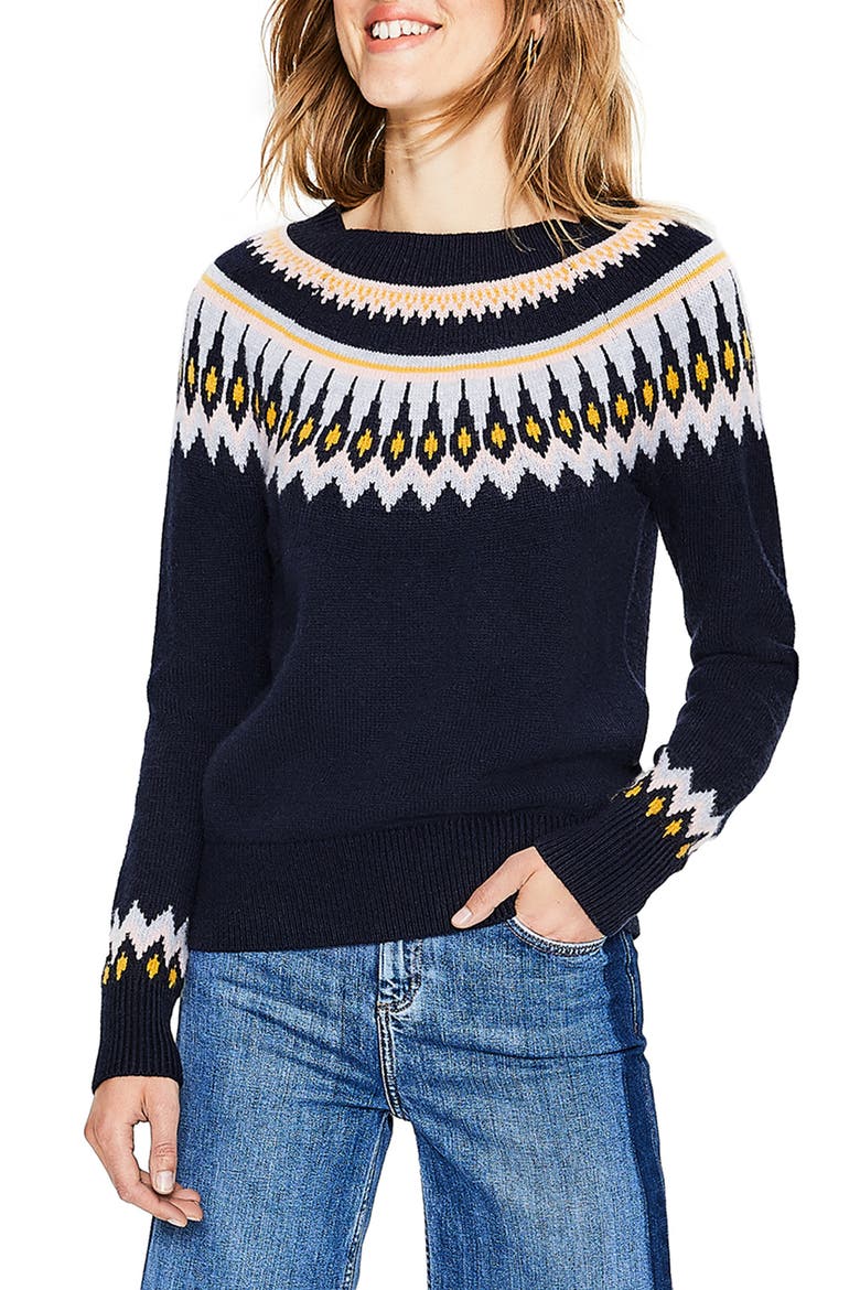 Wool Cotton Alpaca Fair Isle Sweater, Main, color, NAVY