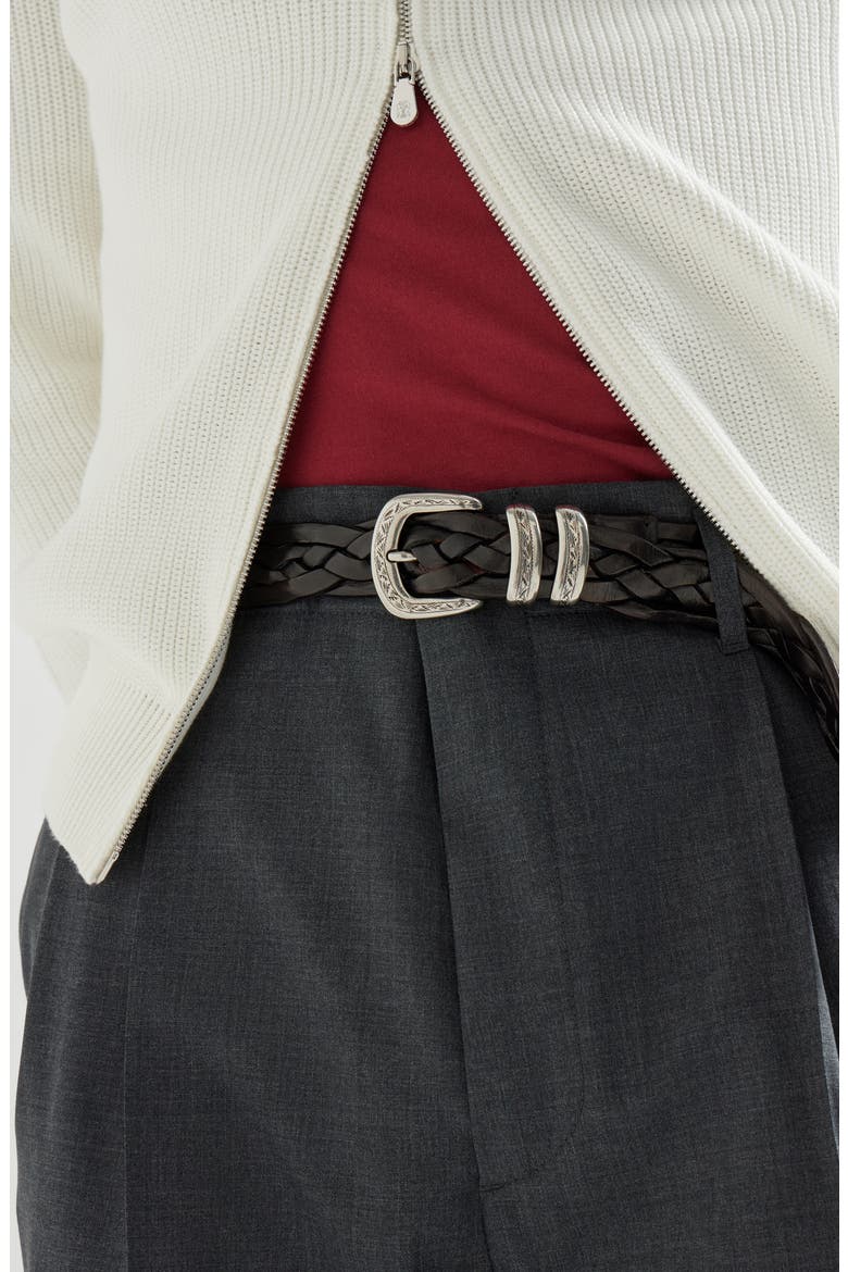 Braided calfskin belt, Alternate, color, Brown