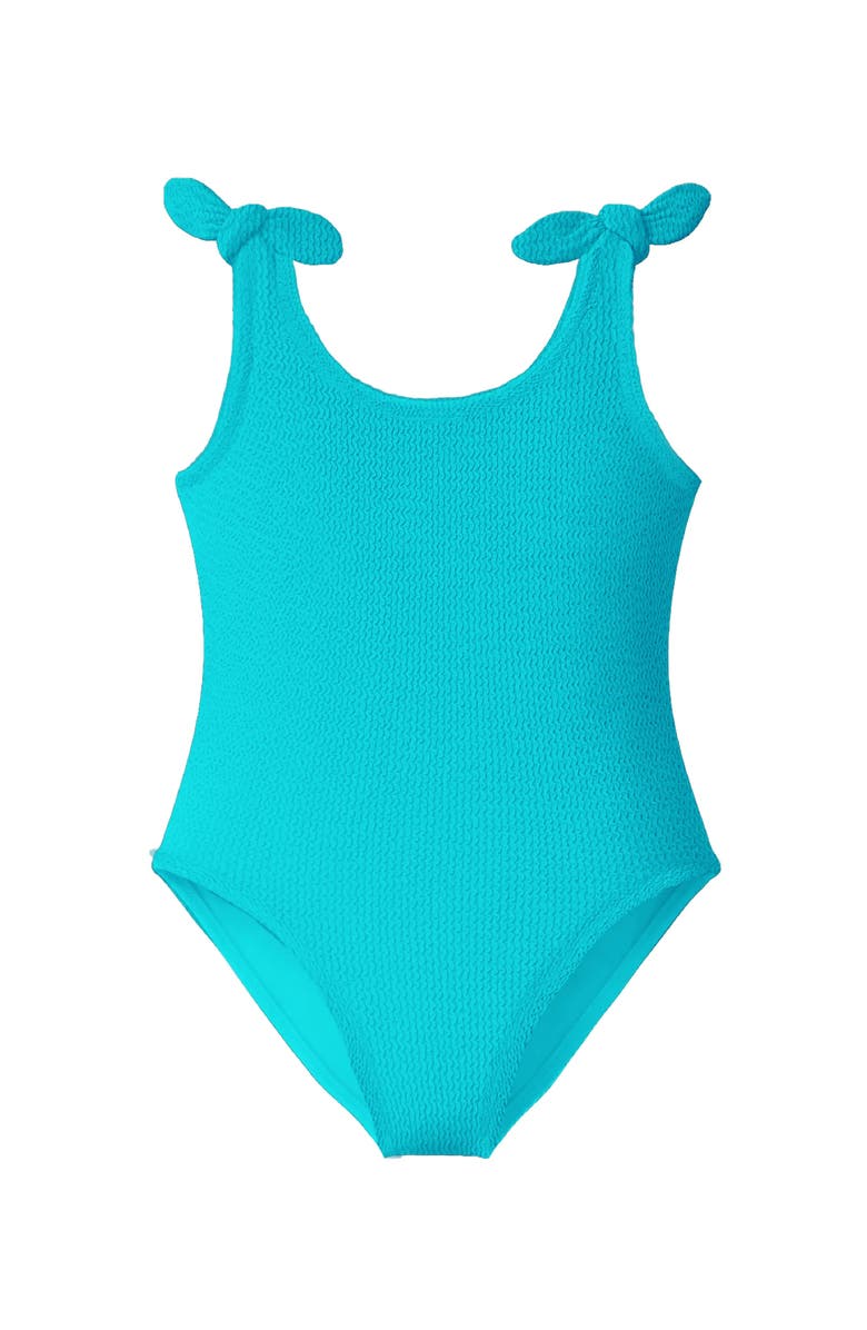 Limeapple Crinkle Bow Tie One Piece, Main, color, Turquoise