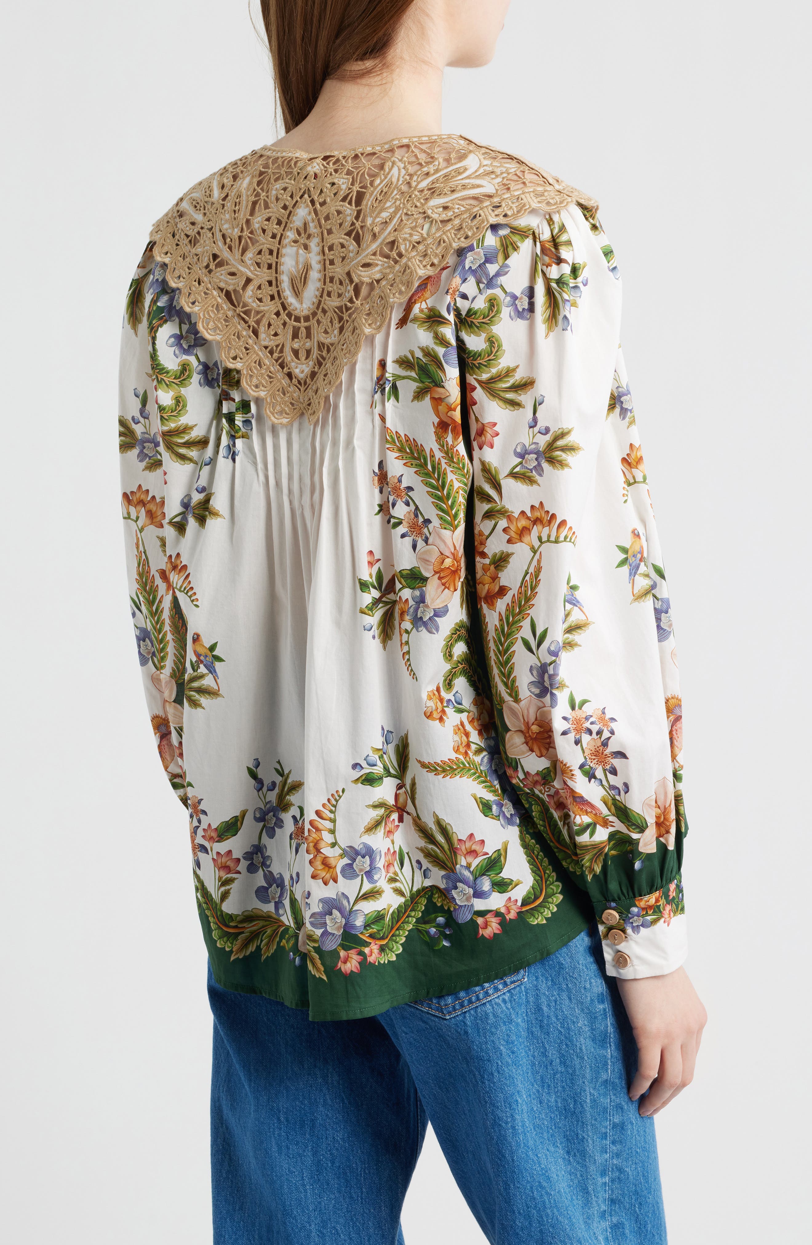 FARM Rio Sand Nature Lace Yoke Button-Up Shirt (Women) | Nordstromrack