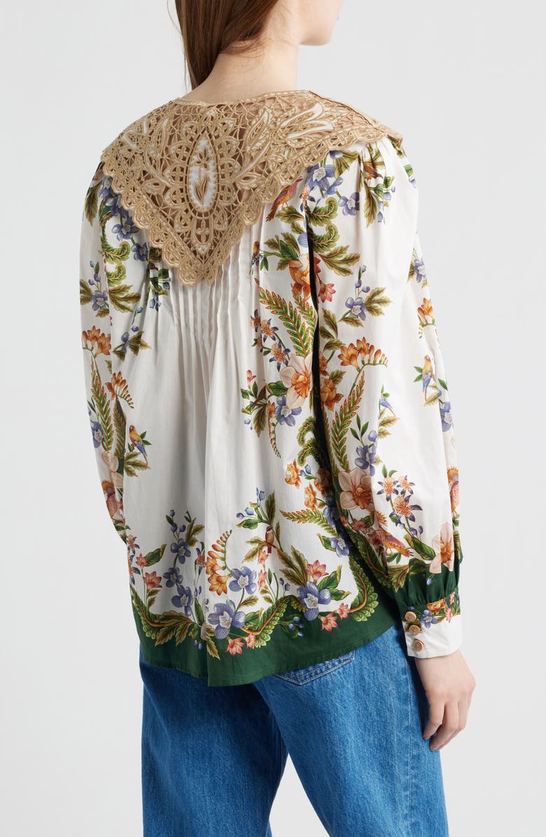 FARM Rio Sand Nature Lace Yoke Button-Up Shirt, Alternate, color, Nature Sand