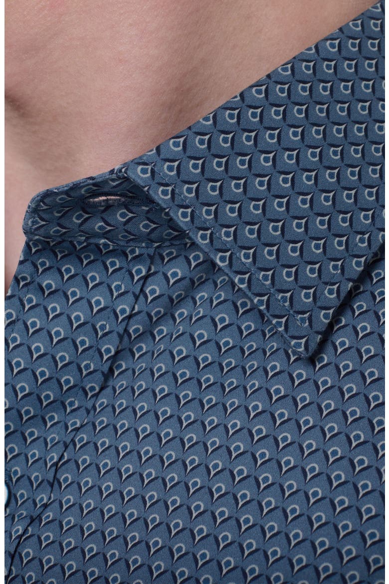Julian Shaped Fit Shell Print Stretch Cotton Button-Up Shirt, Alternate, color, TEAL