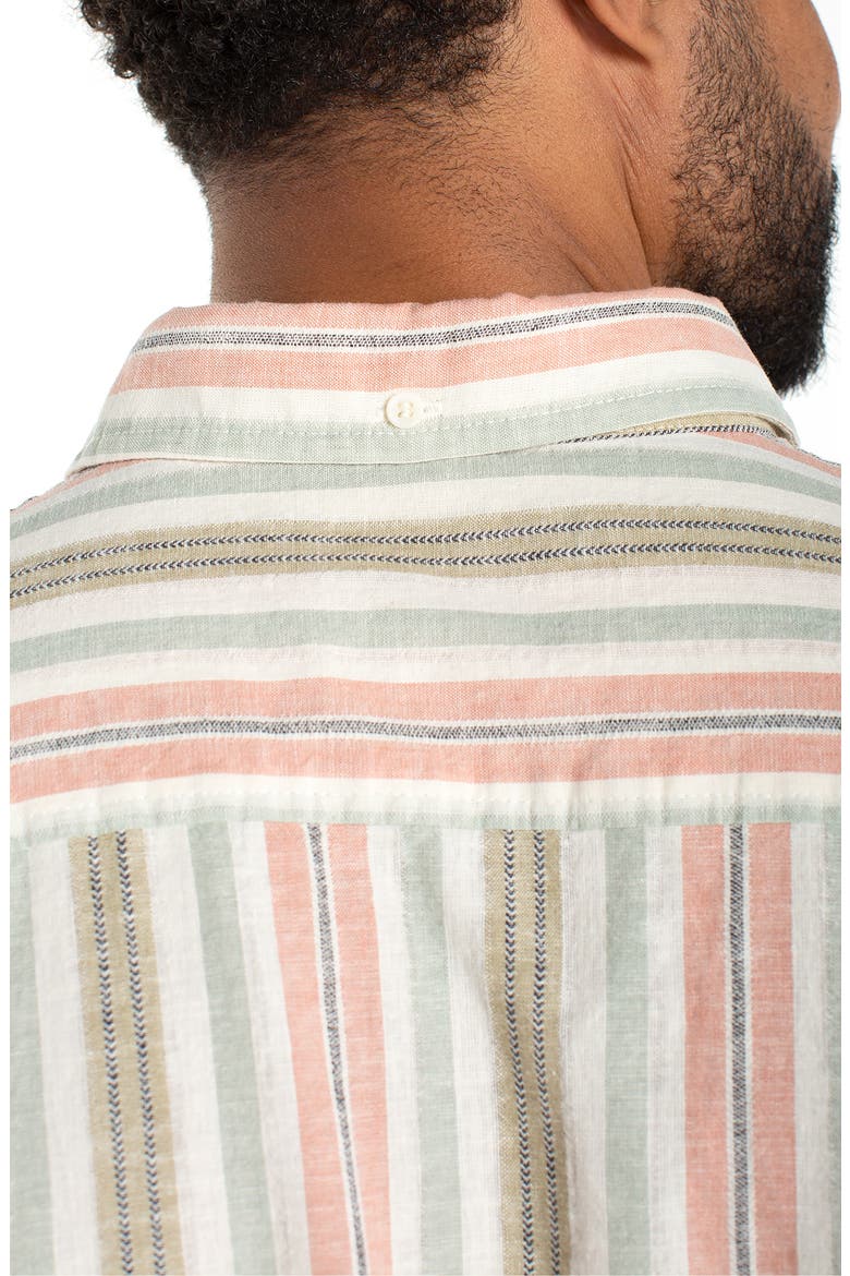 Stripe Short Sleeve Slub Linen & Cotton Button-Down Shirt, Alternate, color, CLAY/ SAGE