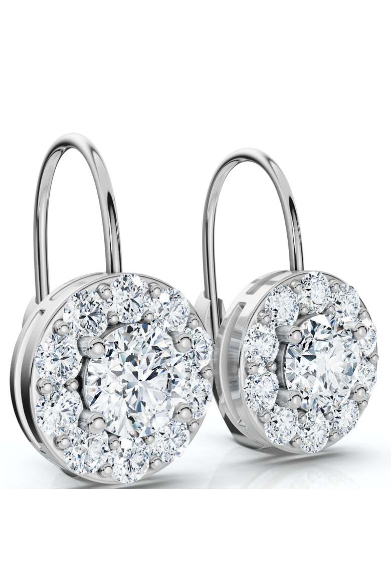 1.90Ct Halo Diamond Studs With Lever Backs Lab Grown Hoops Small 1/2" Tall, Alternate, color, Silver