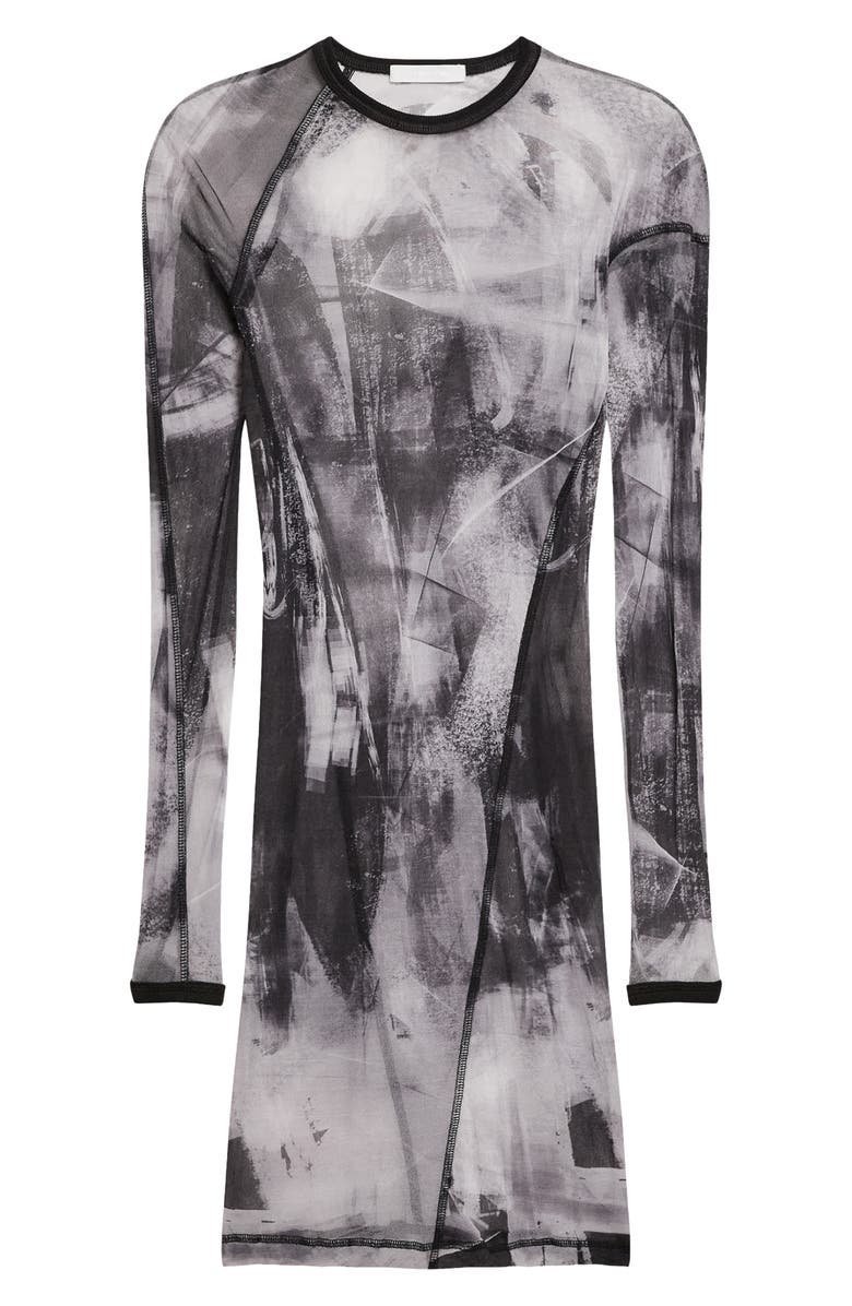 Helmut Lang Twisted Print Long Sleeve Sheer Mesh Minidress, Alternate, color, 