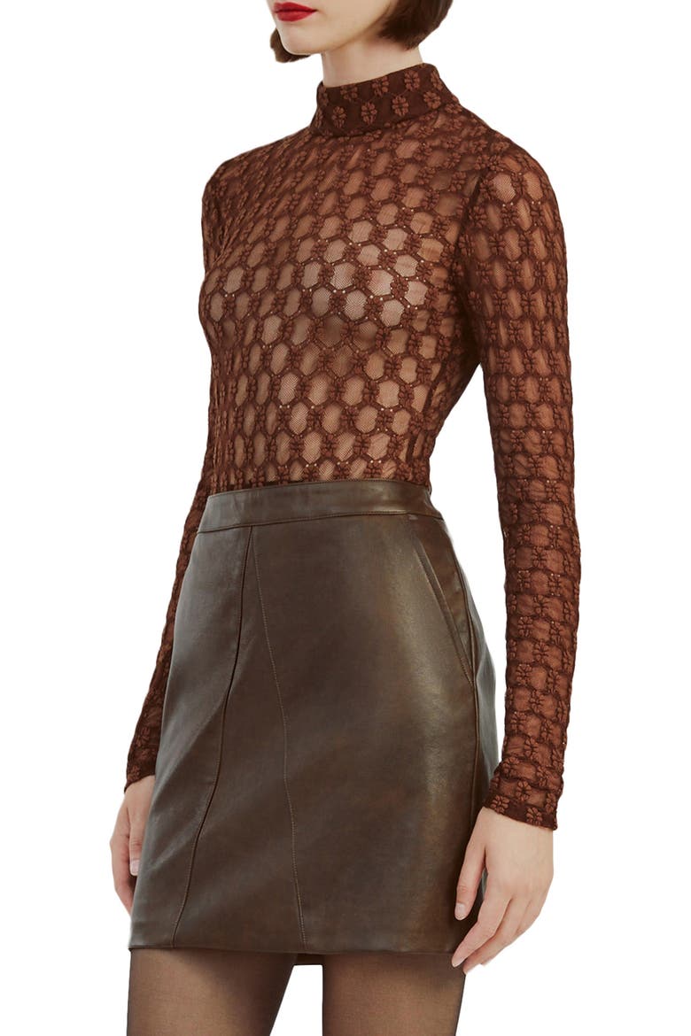 Adoni Long Sleeve Mesh Bodysuit, Alternate, color, CHOCOLATE