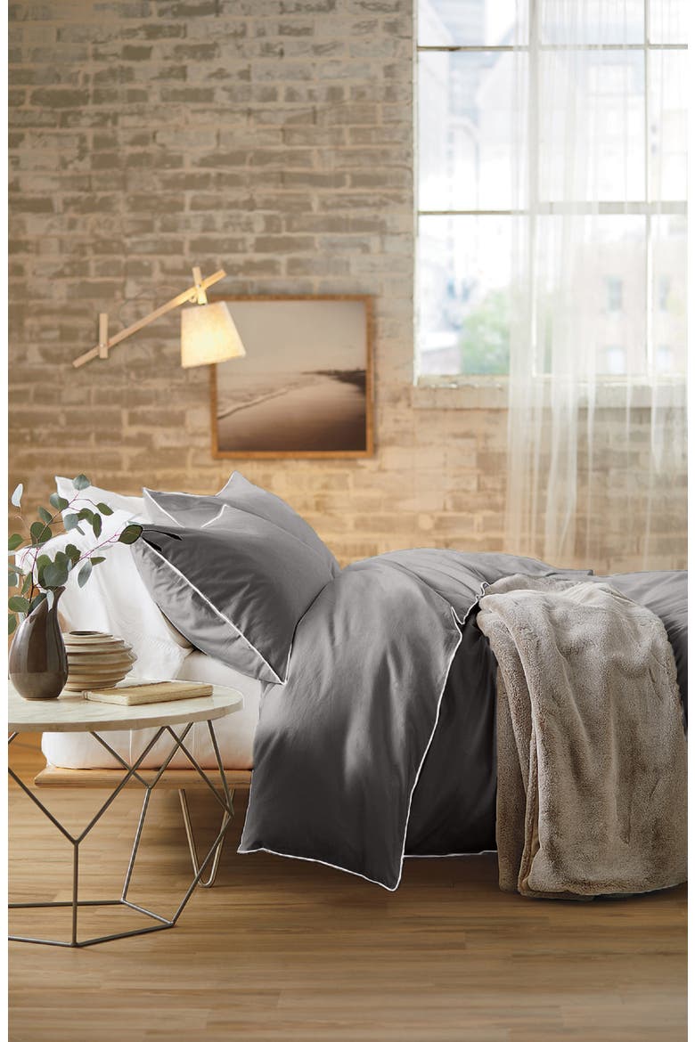 400 Thread Count Sateen Duvet Cover & Shams Set, Alternate, color, GREY NICKEL