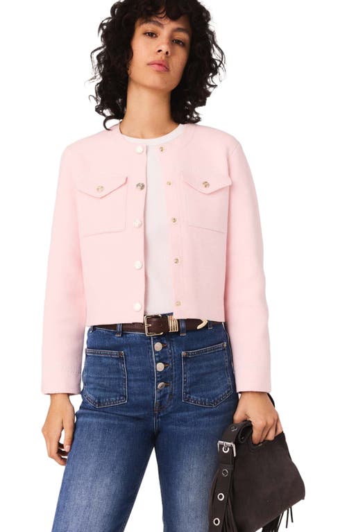 Maje Topstitched Cropped Cardigan In Pink