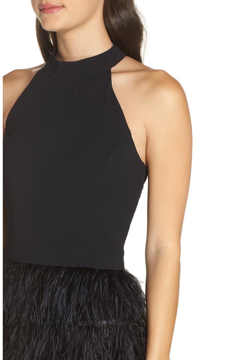 Feather Halter Dress, Alternate, color, BLACK