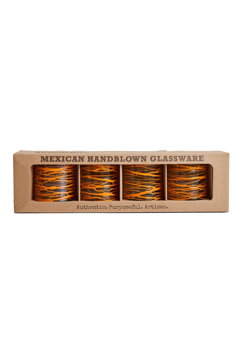 Handblown Glasses - Set of 4, Alternate, color, ORANGE SWIRL