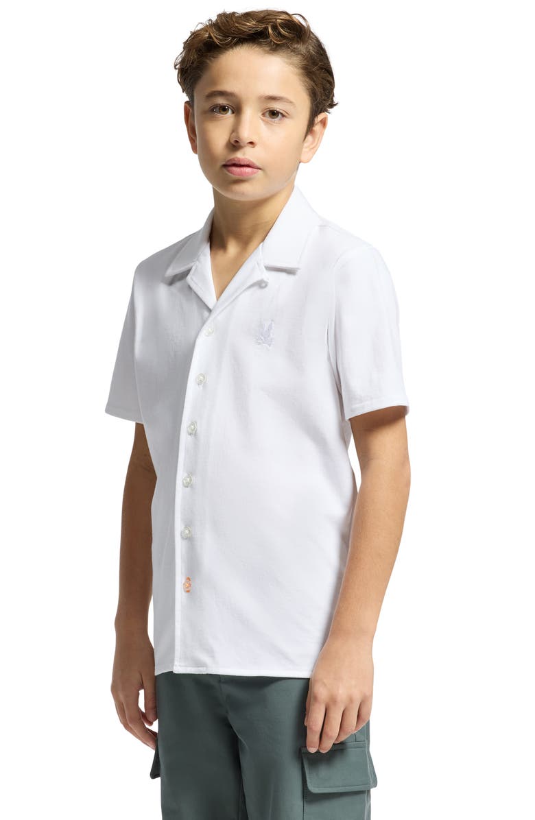 Psycho Bunny Kids' Bryan Pima Cotton Blend Camp Shirt, Alternate, color, White