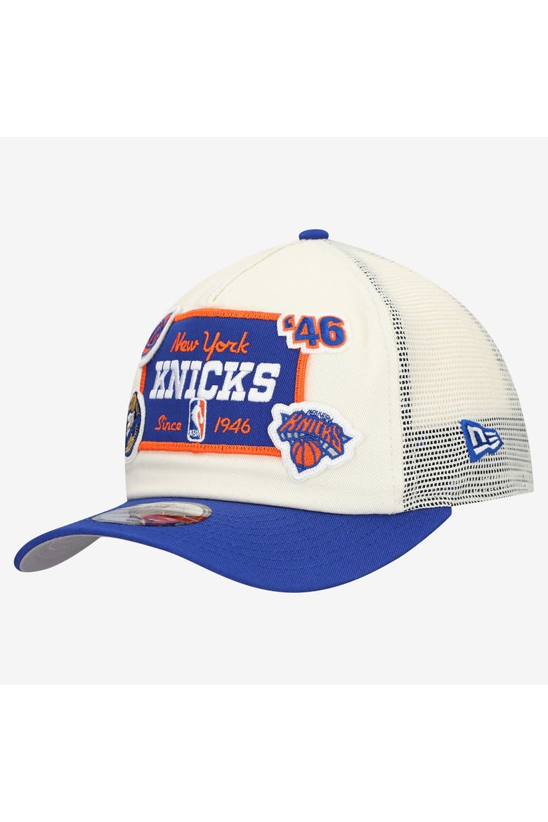 Men's New Era Off White New York Knicks Layered Patch 19TWENTY Adjustable Hat, Main, color, Cream