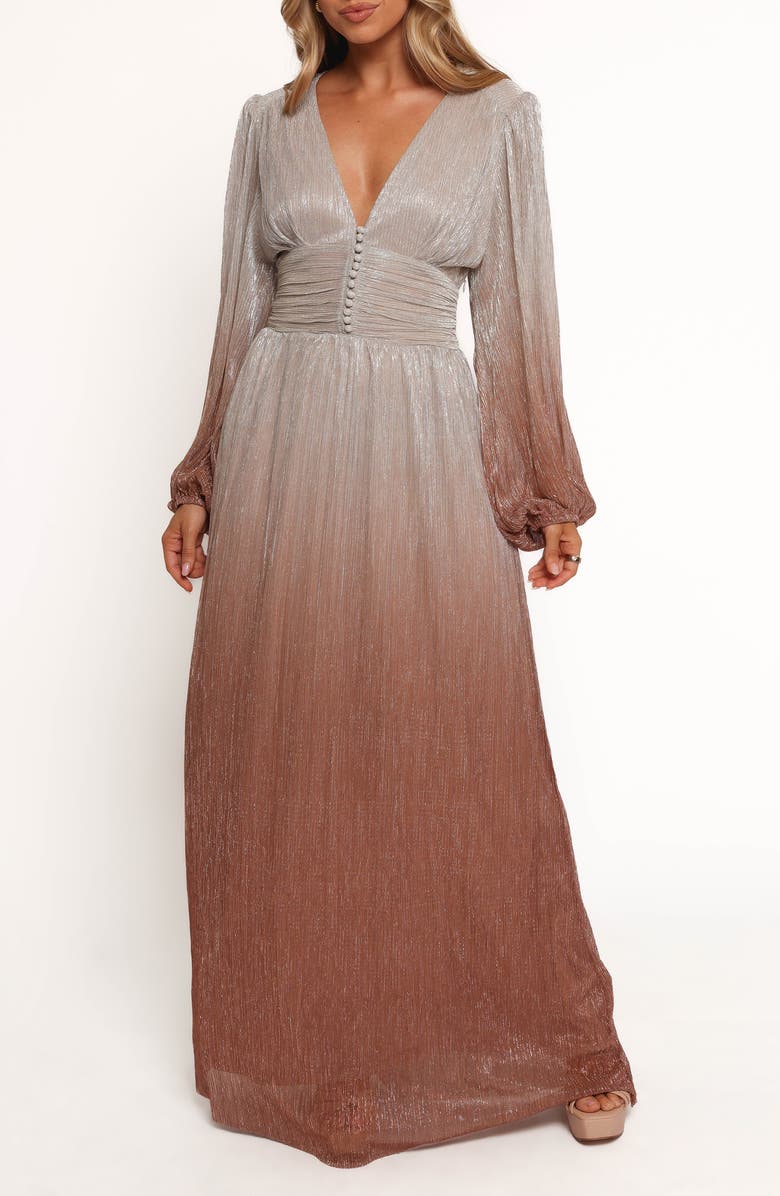 Petal & Pup Jovie Metallic Ombré Long Sleeve Maxi Dress, Main, color, Starlight Bronze