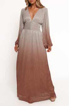 Petal & Pup Jovie Metallic Ombré Long Sleeve Maxi Dress