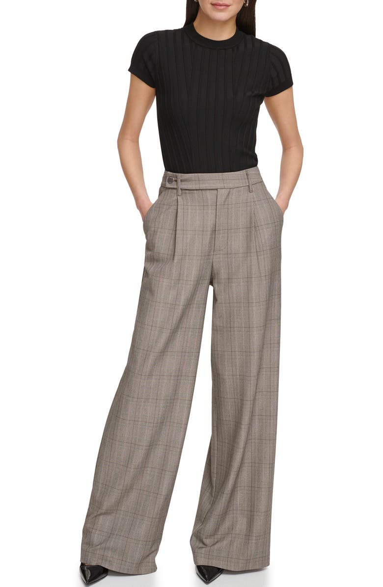 DKNY Glen Plaid Wide Leg Pants, Alternate, color, 
