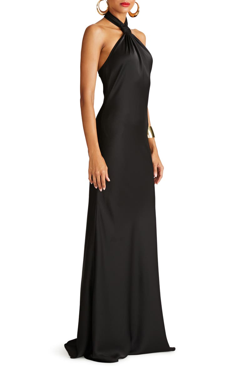 HALSTON Emie Satin Halter Gown, Alternate, color, 