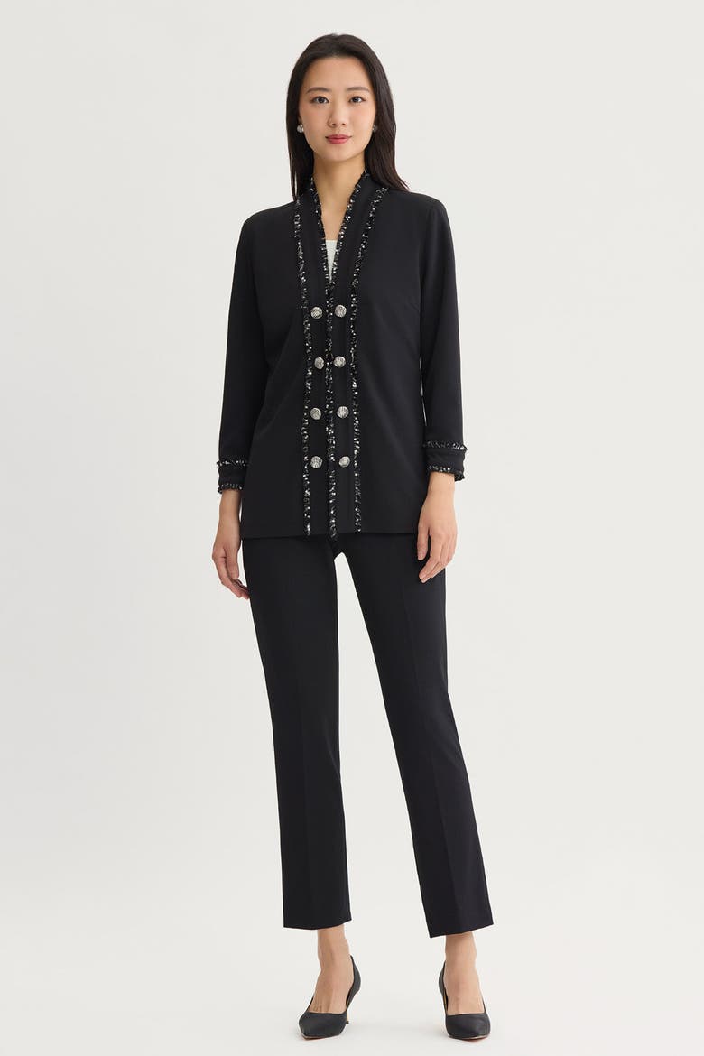 Stretch Deco Crepe Eyelash Jacket, Alternate, color, Black
