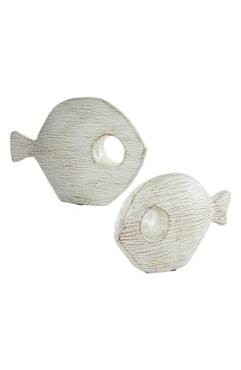 White Coastal Fish Sculpture - Set of 2