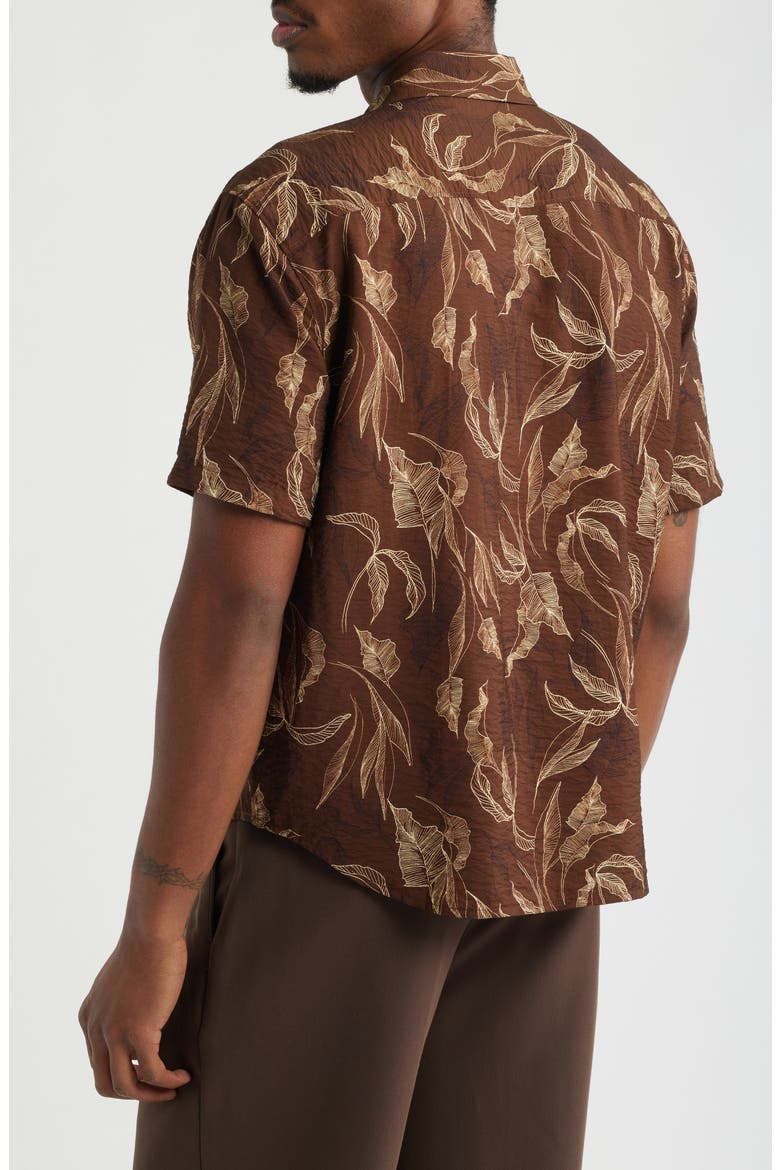 Sketched Leaves Print Relaxed Short Sleeve Button-Up Shirt, Alternate, color, BROWN SKETCHED LEAVES