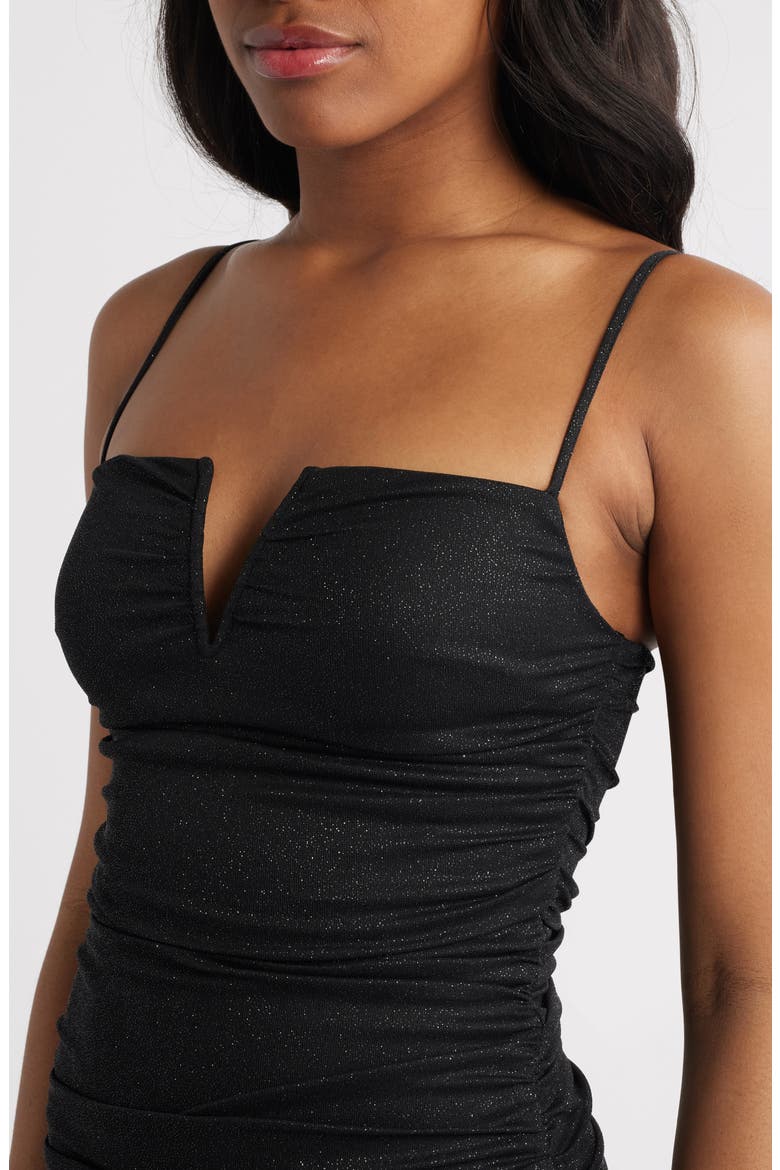 Glitter Asymmetric Hem Mesh Cocktail Dress, Alternate, color, BLACK