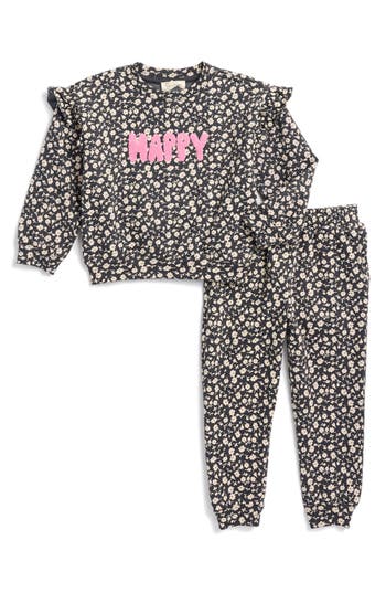 Shop Jessica Simpson Kids' Happy Floral Print Long Sleeve Top & Leggings Set In Faded Black