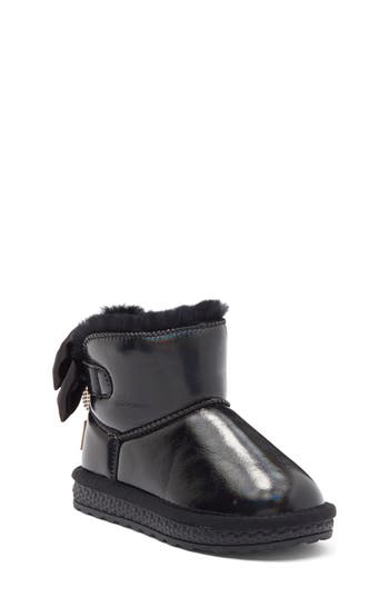 Doe A Dear Kids' Rhinestone Tassel Faux Fur Trim Boot In Black