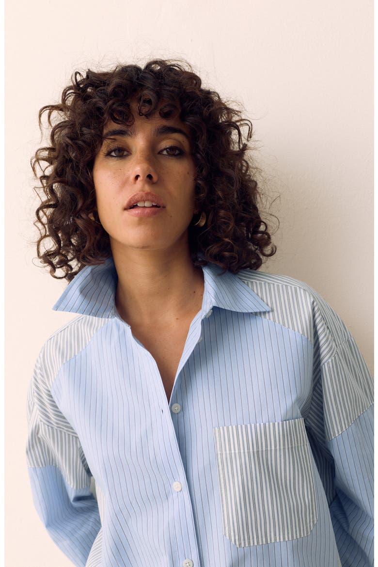 Stripe Oversized Button-up Shirt, Alternate, color, BLUE MIX