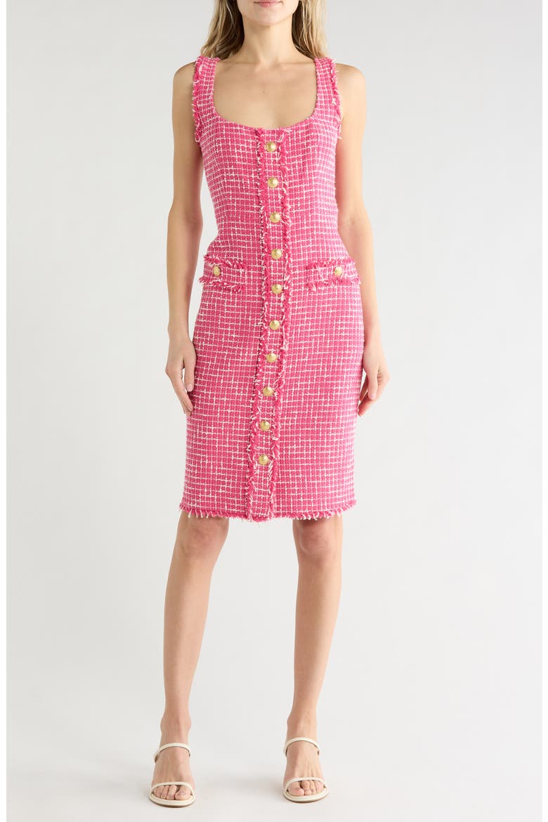 Aya Sleeveless Tweed Midi Dress, Main, color, PINK/ IVORY