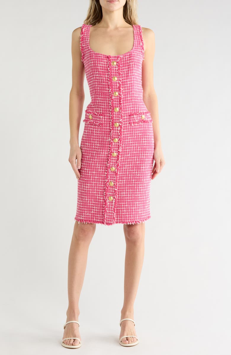 L'AGENCE Aya Sleeveless Tweed Midi Dress, Main, color, Pink/ Ivory