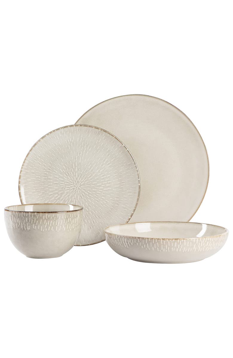 Gibson Elite Matisse 16 Piece Stoneware Dinnerware Set with Reactive Glaze, Alternate, color, White