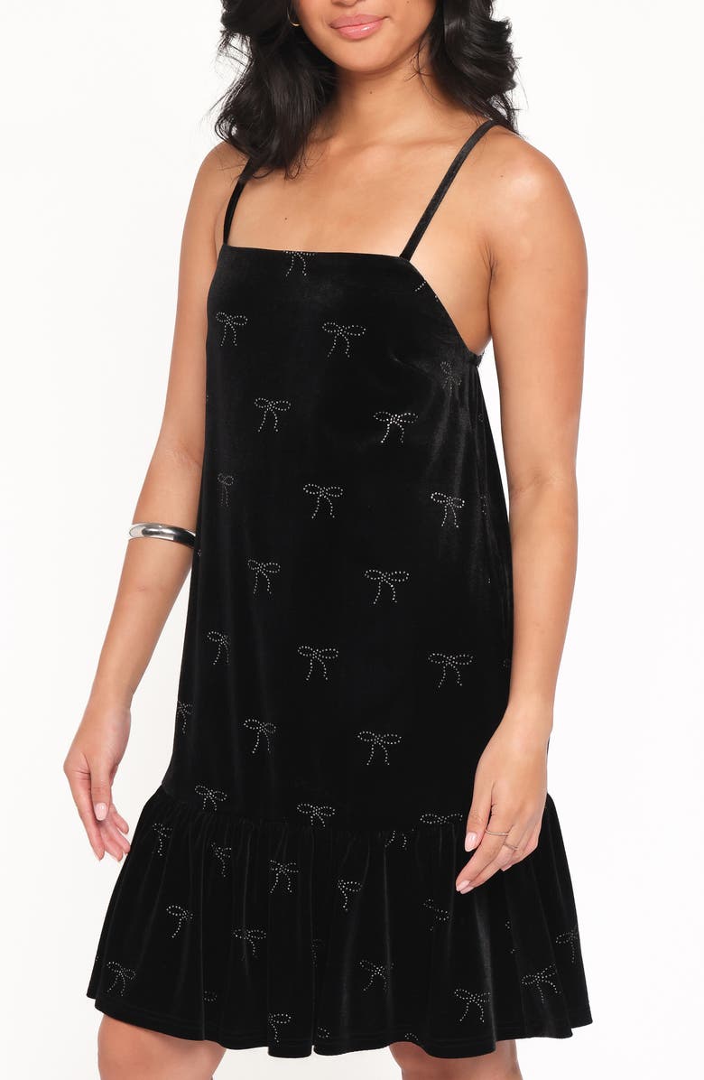 Petal & Pup Eileen Bow Velvet A-Line Dress, Alternate, color, Black Velvet