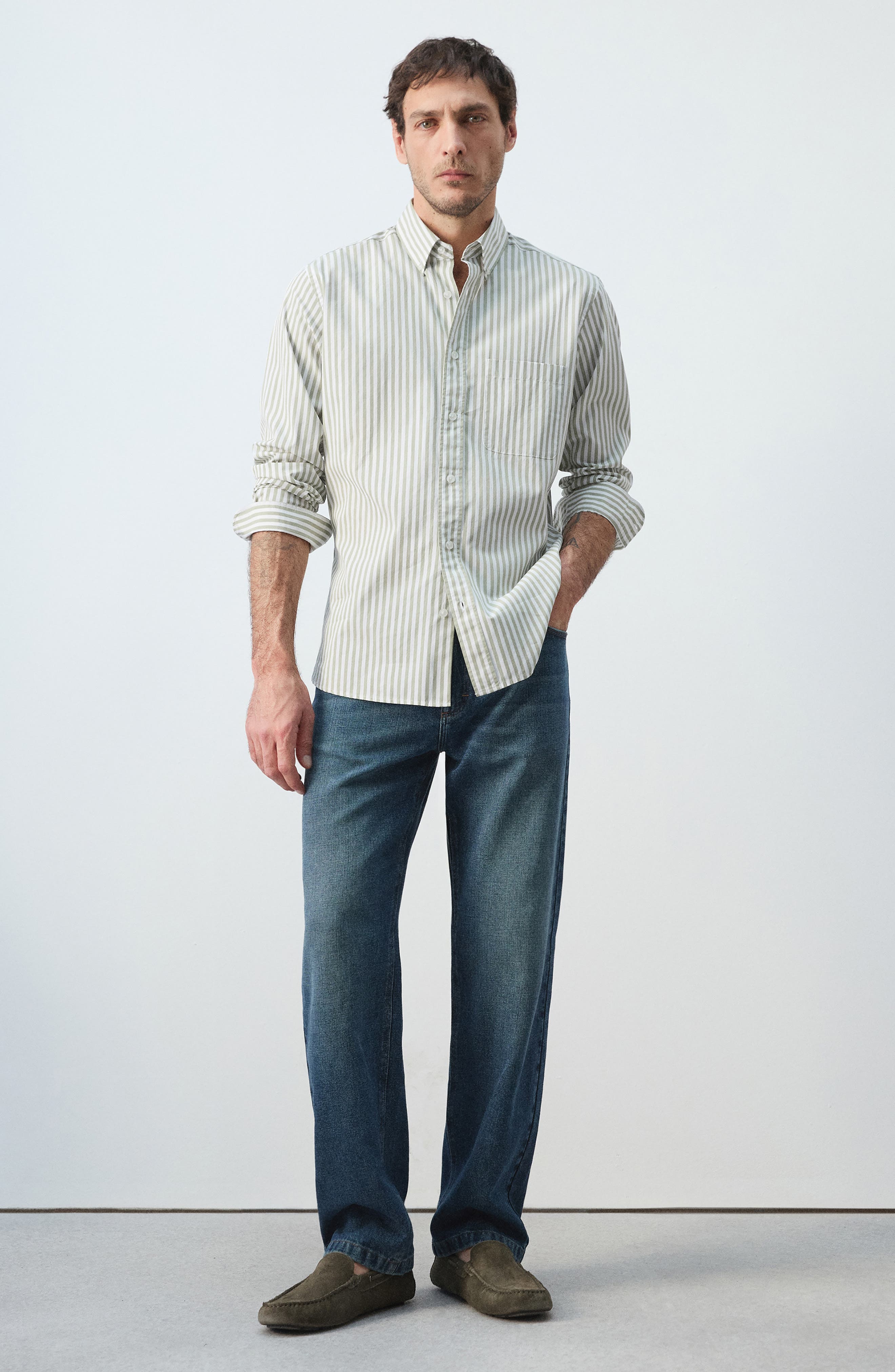 Мужские MANGO Regular Fit Stripe Button-Up Shirt — фото 6