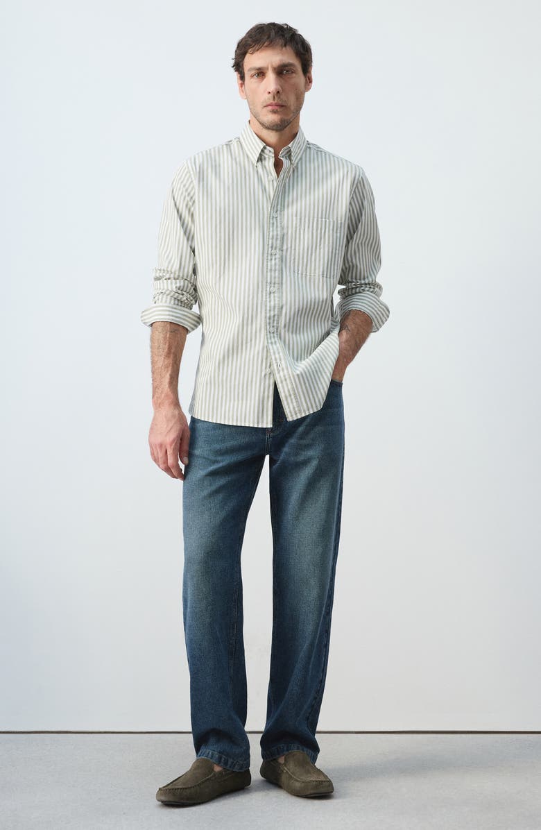 MANGO Regular Fit Stripe Button-Up Shirt, Alternate, color, Pastel Green