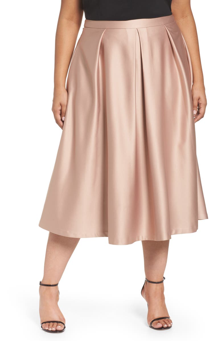 City Chic Pucker Up Pleated Satin Midi Skirt, Main, color, 