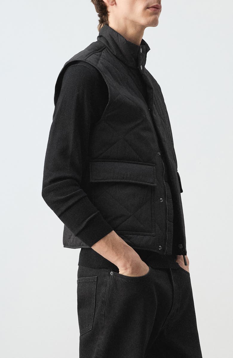 MANGO Quilted Water Repellent Vest, Alternate, color, Black